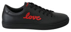 Black Leather Love Heart Sneakers Women's Shoes