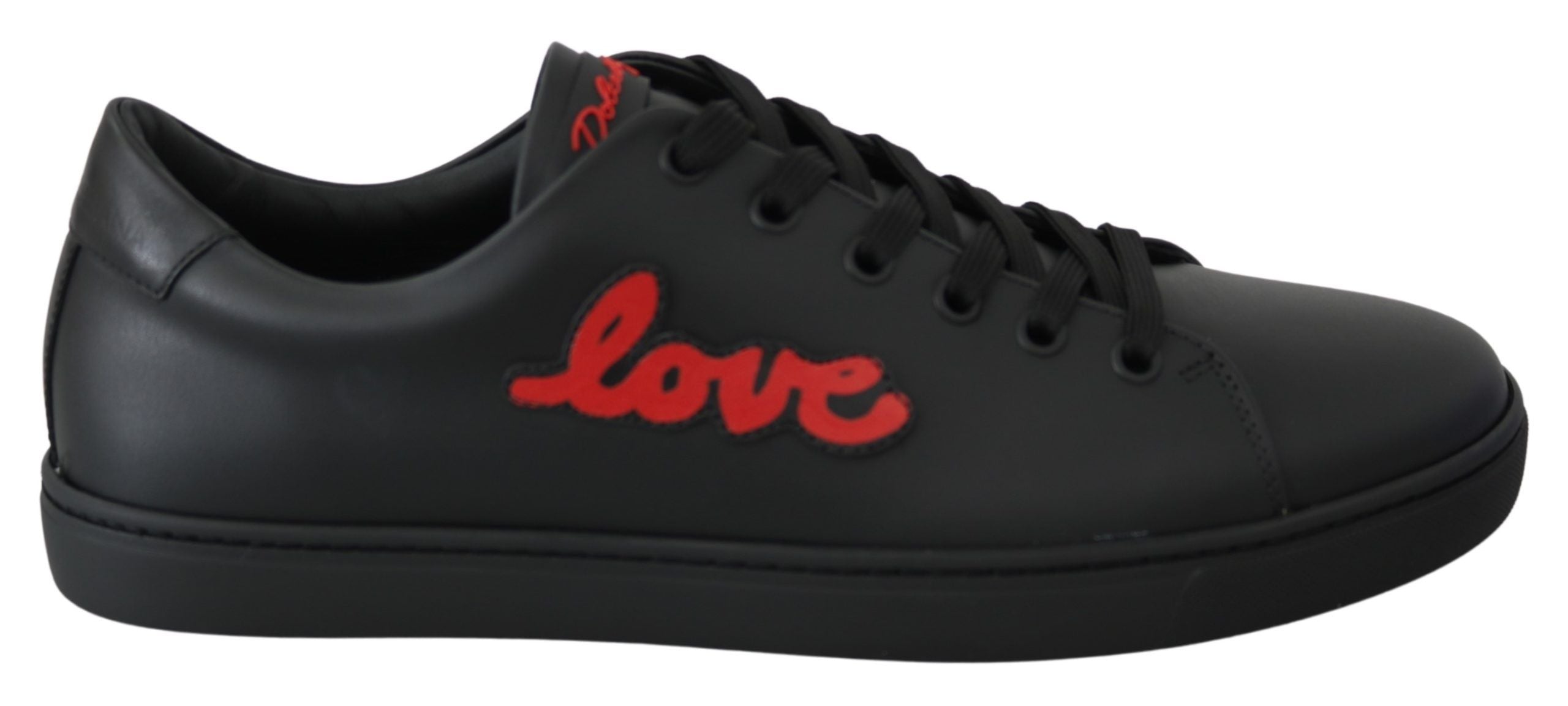 Black Leather Love Heart Sneakers Women's Shoes