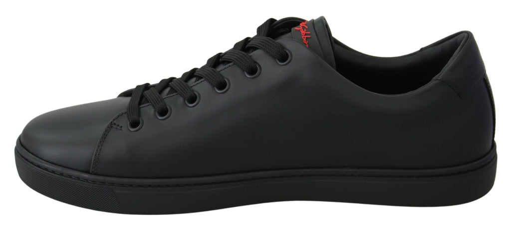 Black Leather Love Heart Sneakers Women's Shoes