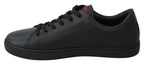Black Leather Love Heart Sneakers Women's Shoes