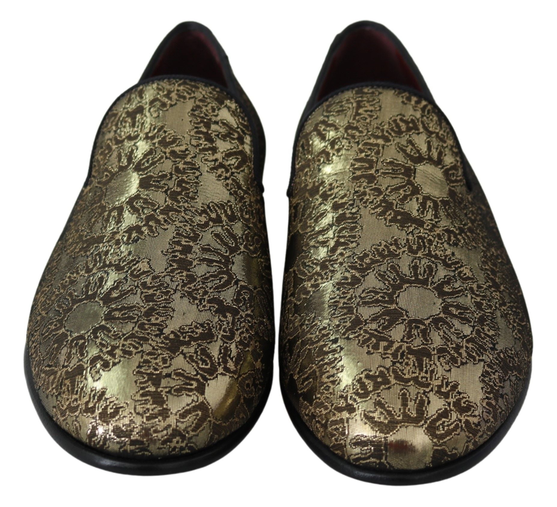 Gold Jacquard Flats Men's Loafers Shoes