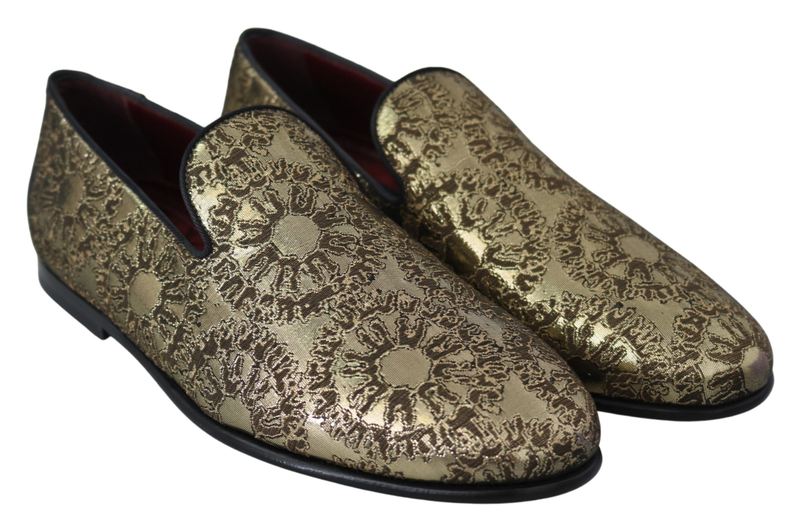 Gold Jacquard Flats Men's Loafers Shoes