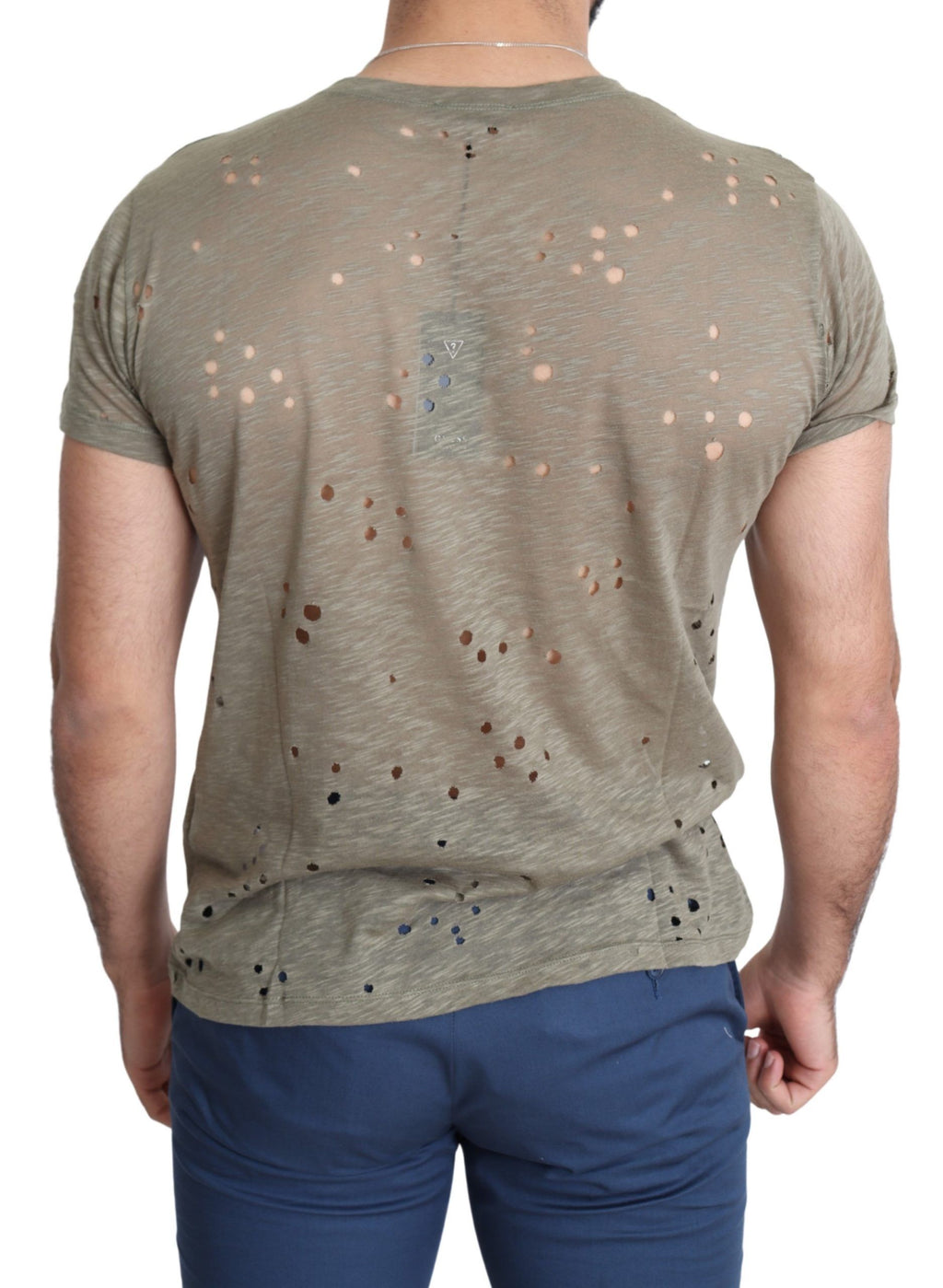 Herren-T-Shirt aus brauner Baumwolle mit Stretchanteil, Logo-Print und Perforationen