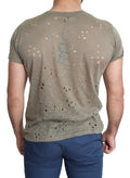 Herren-T-Shirt aus brauner Baumwolle mit Stretchanteil, Logo-Print und Perforationen