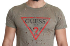 Herren-T-Shirt aus brauner Baumwolle mit Stretchanteil, Logo-Print und Perforationen