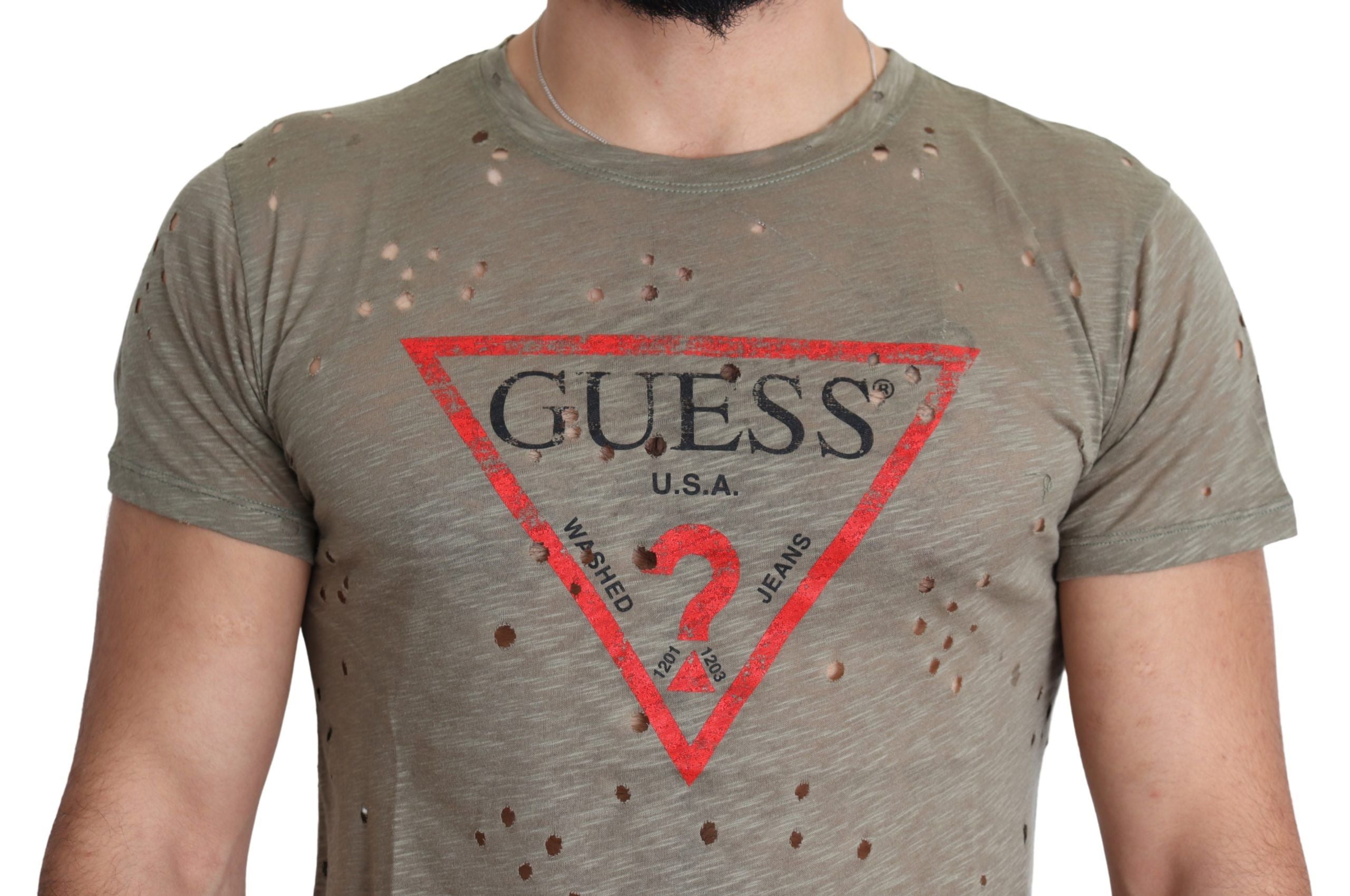Herren-T-Shirt aus brauner Baumwolle mit Stretchanteil, Logo-Print und Perforationen
