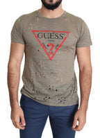 Herren-T-Shirt aus brauner Baumwolle mit Stretchanteil, Logo-Print und Perforationen