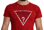 Rotes Baumwoll-T-Shirt mit Logo-Print für Herren, perforiertes Freizeit-Oberteil