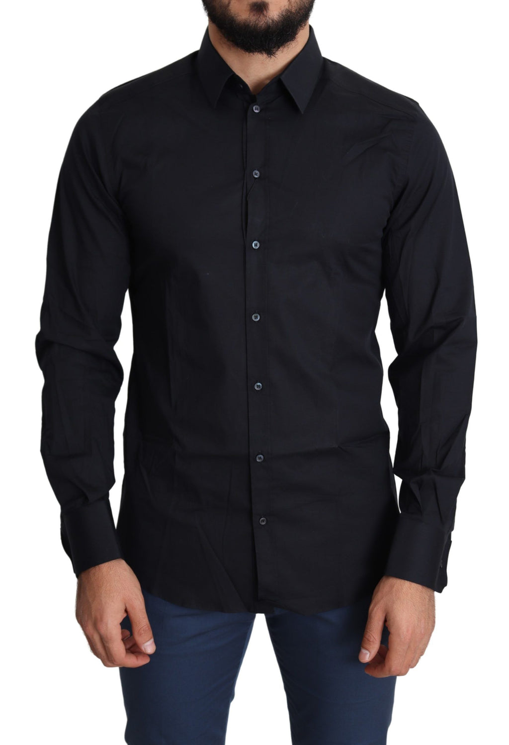 Blaues elegantes GOLD-Businesshemd aus Baumwolle