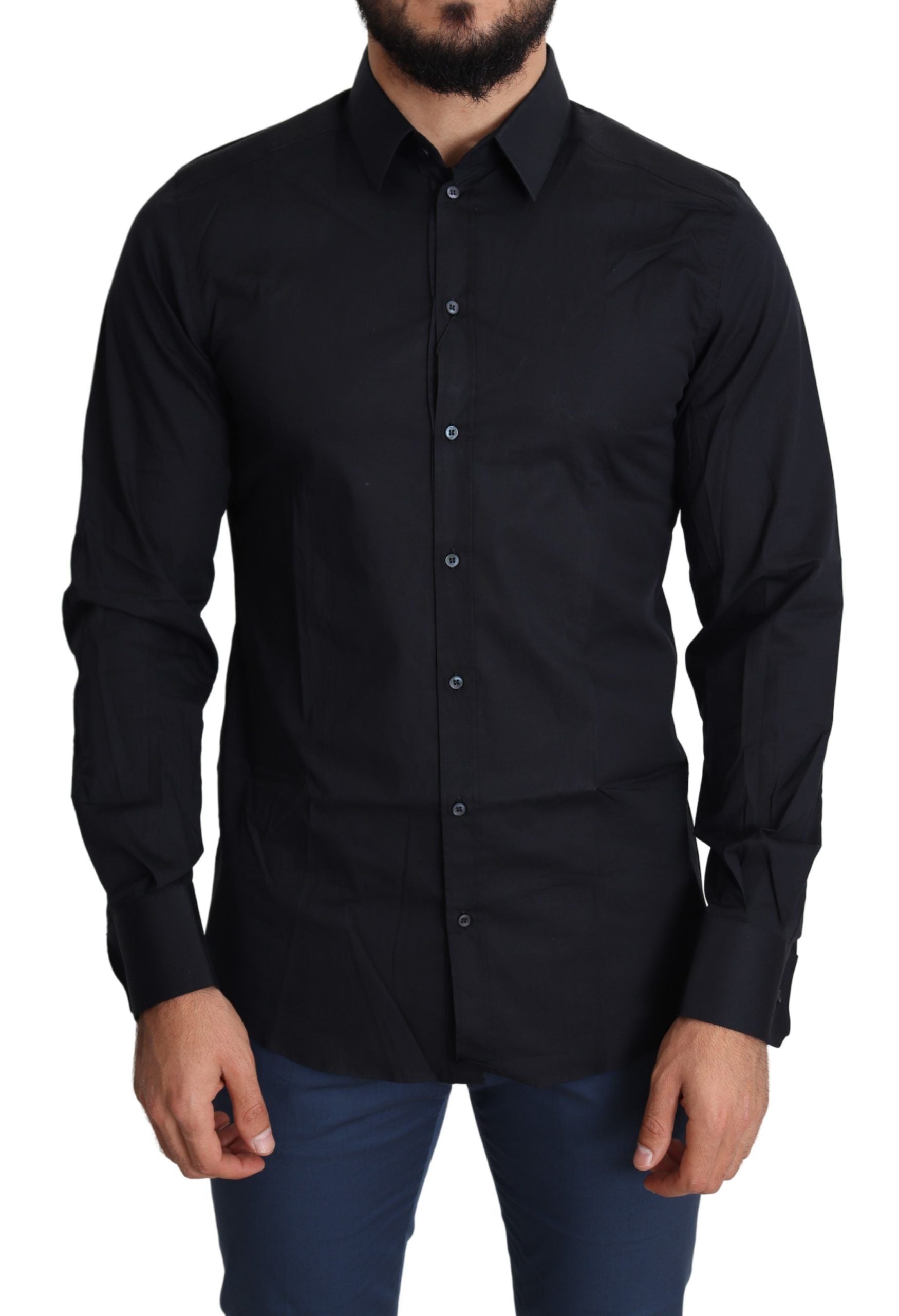 Blaues elegantes GOLD-Businesshemd aus Baumwolle