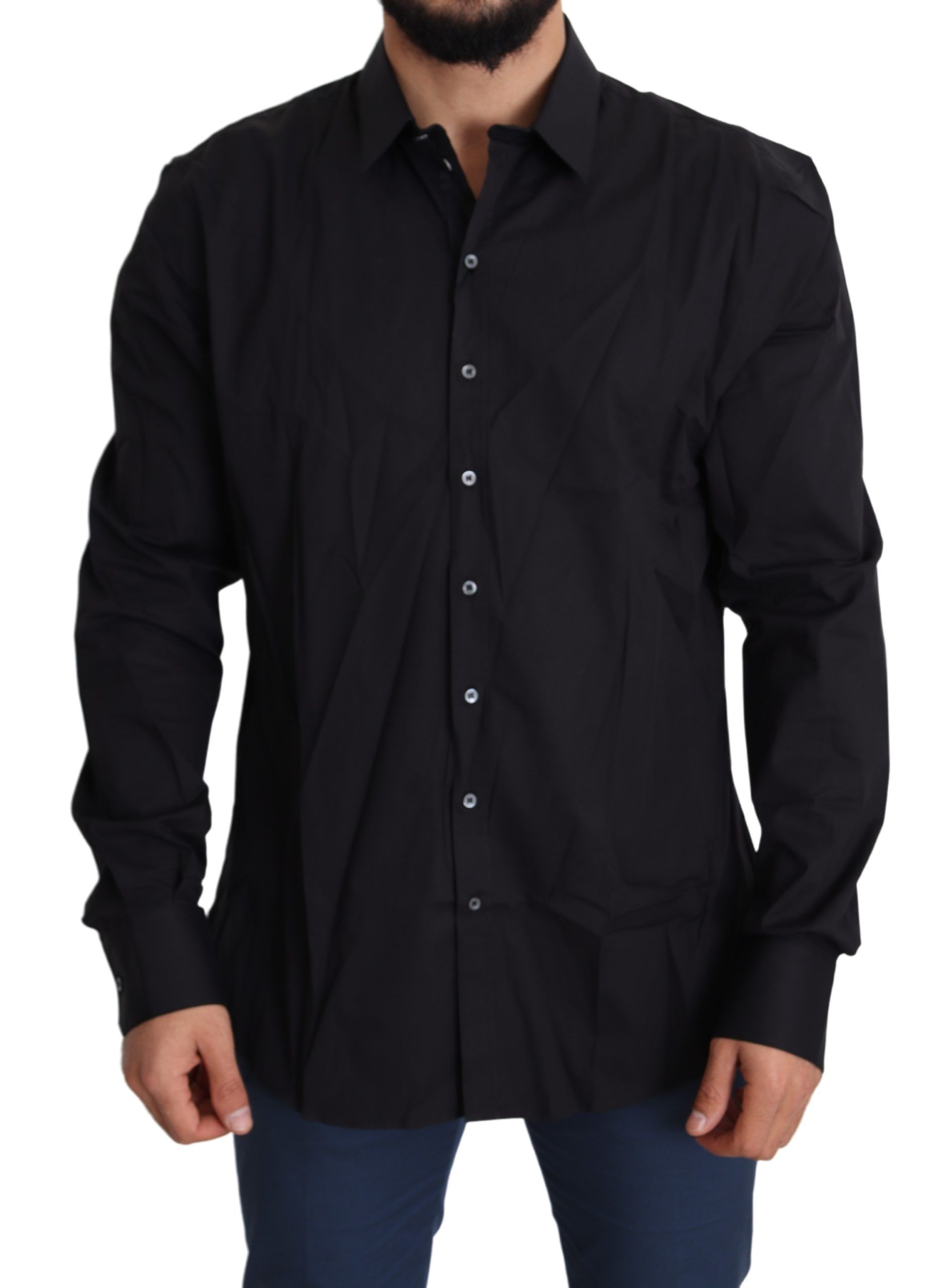 Black Cotton Stretch SICILIA Dress Shirt