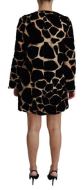 Schwarzes Giraffen-Print Shift-Minikleid