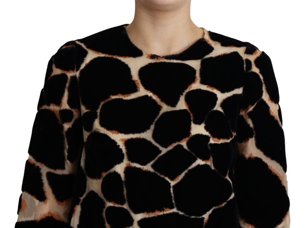 Schwarzes Giraffen-Print Shift-Minikleid