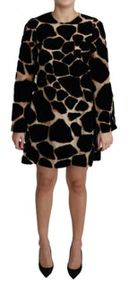 Schwarzes Giraffen-Print Shift-Minikleid