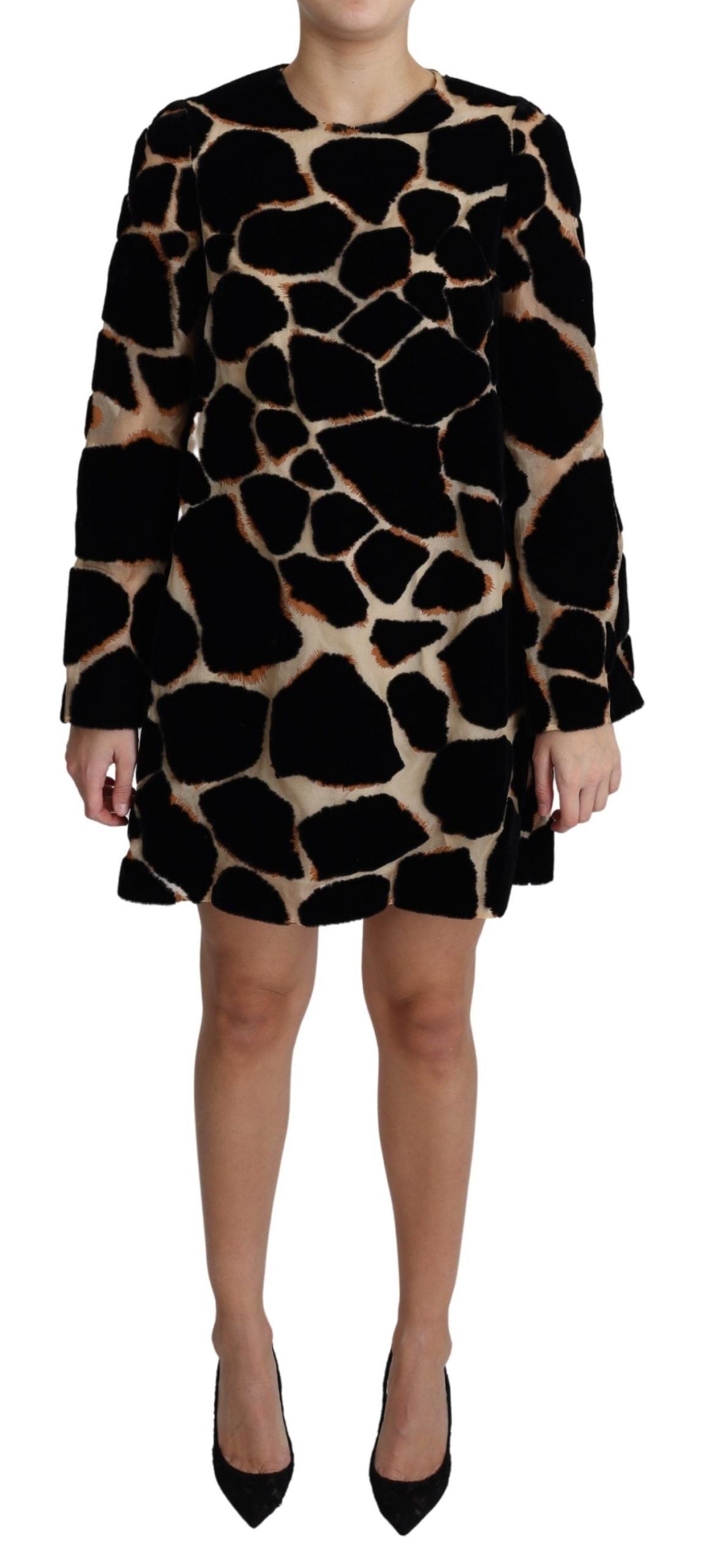 Schwarzes Giraffen-Print Shift-Minikleid
