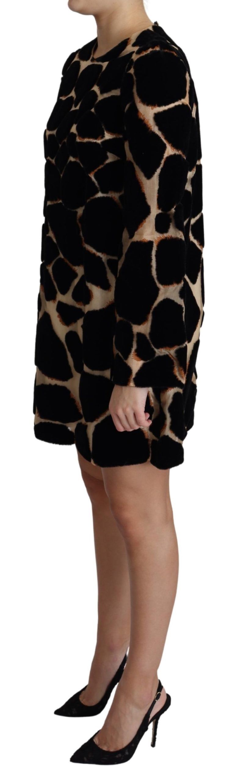 Schwarzes Giraffen-Print Shift-Minikleid