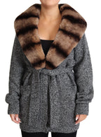 Gray Cardigan Fur Coat Cashmere Jacket