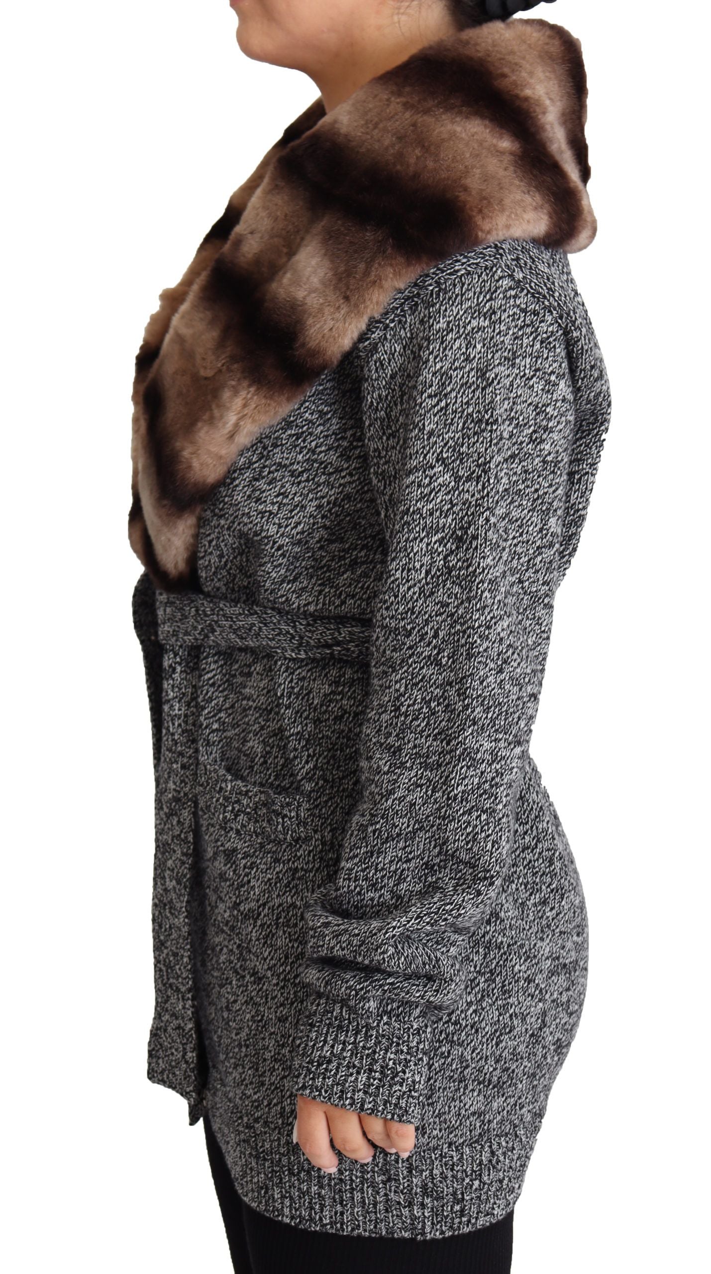 Graue Strickjacke Pelzmantel Kaschmirjacke