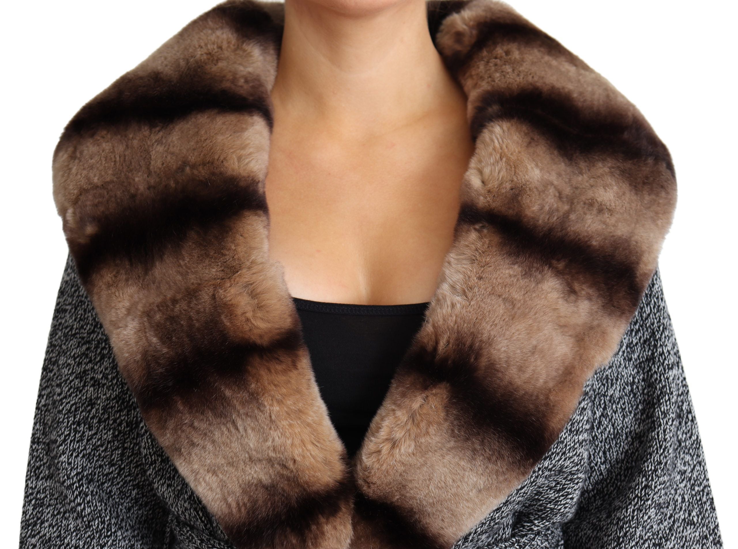 Graue Strickjacke Pelzmantel Kaschmirjacke