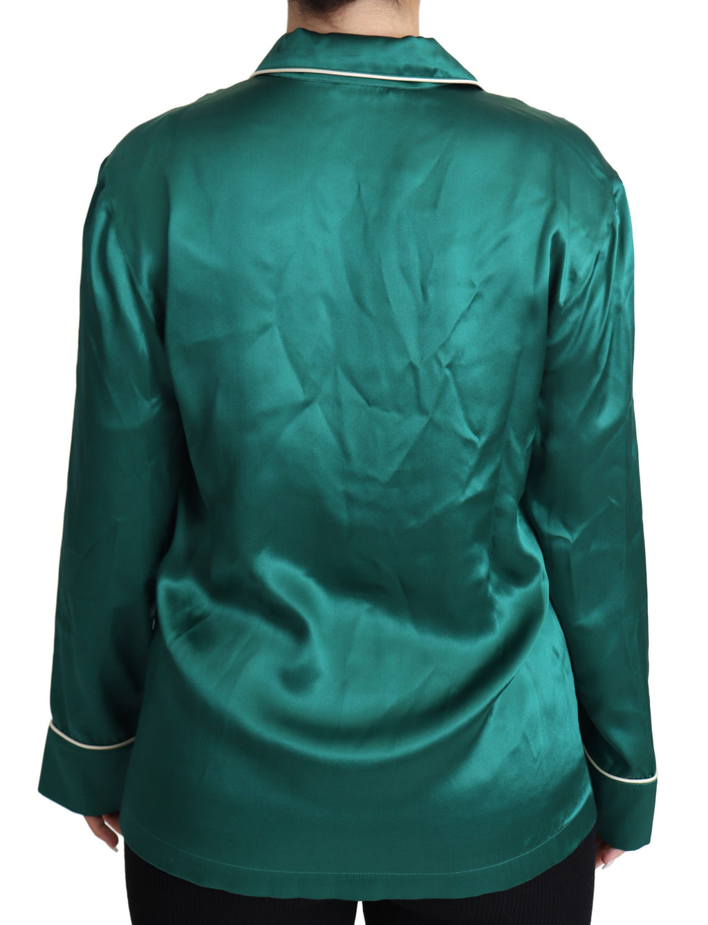 Grüne Pyjama-Bluse aus Seide, Lounge-Schlaf-Oberteil