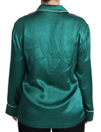 Grüne Pyjama-Bluse aus Seide, Lounge-Schlaf-Oberteil