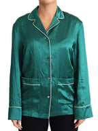 Grüne Pyjama-Bluse aus Seide, Lounge-Schlaf-Oberteil