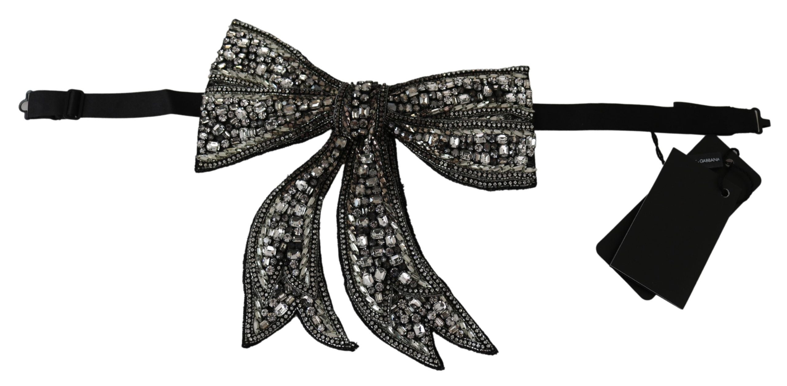 Silver Tone 100% Silk Crystal Embellished Women's Bow Tie