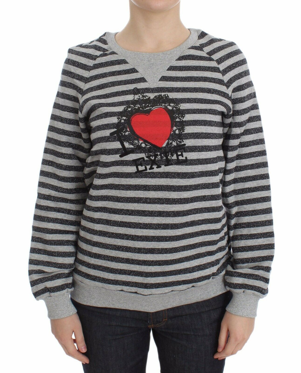 Maglione Girocollo in Cotone Rigato Grigio