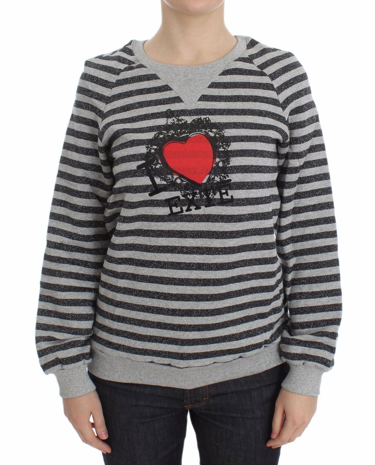 Maglione Girocollo in Cotone Rigato Grigio