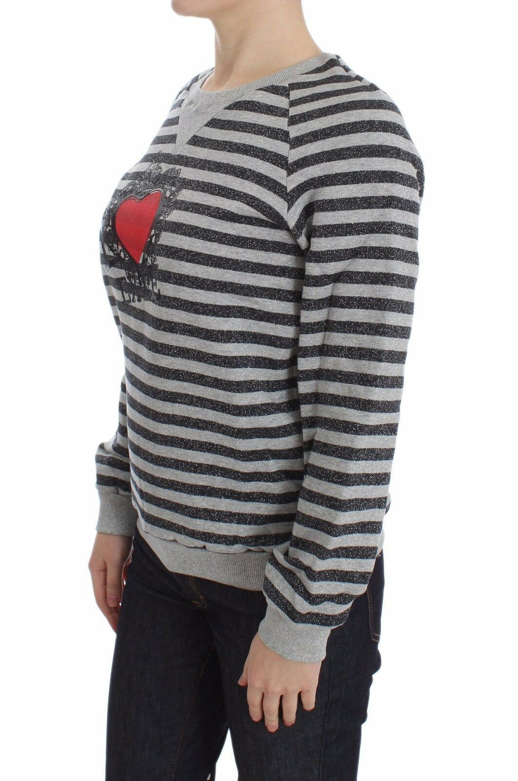 Maglione Girocollo in Cotone Rigato Grigio