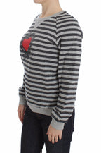 Maglione Girocollo in Cotone Rigato Grigio