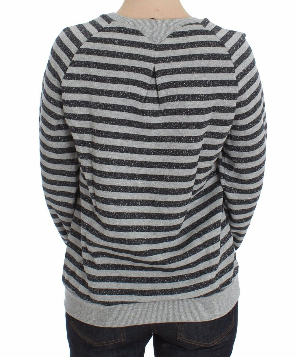 Maglione Girocollo in Cotone Rigato Grigio