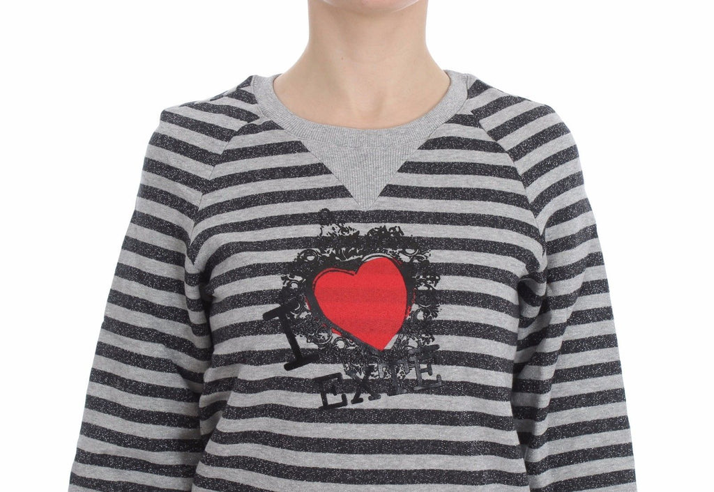 Maglione Girocollo in Cotone Rigato Grigio