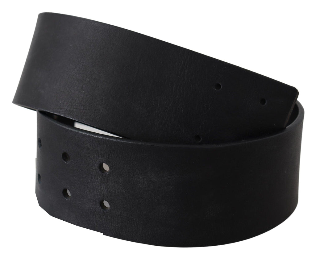 Breiter Taillengürtel aus echtem schwarzem Leder mit Logo
