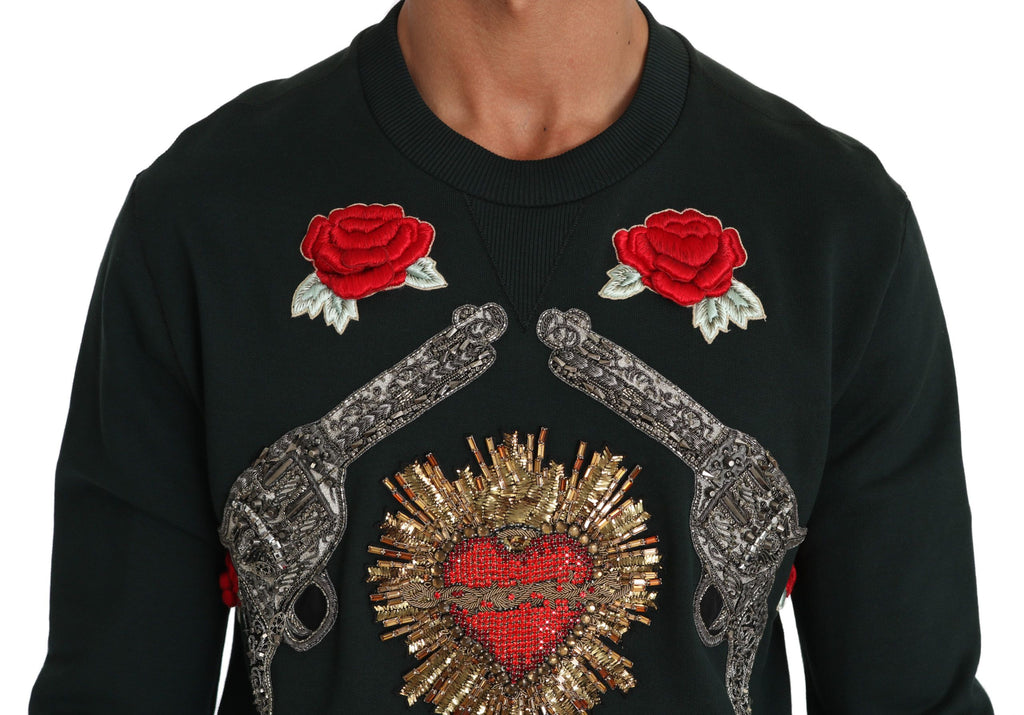Grüner Kristall Herz Rosen Pistole Pullover
