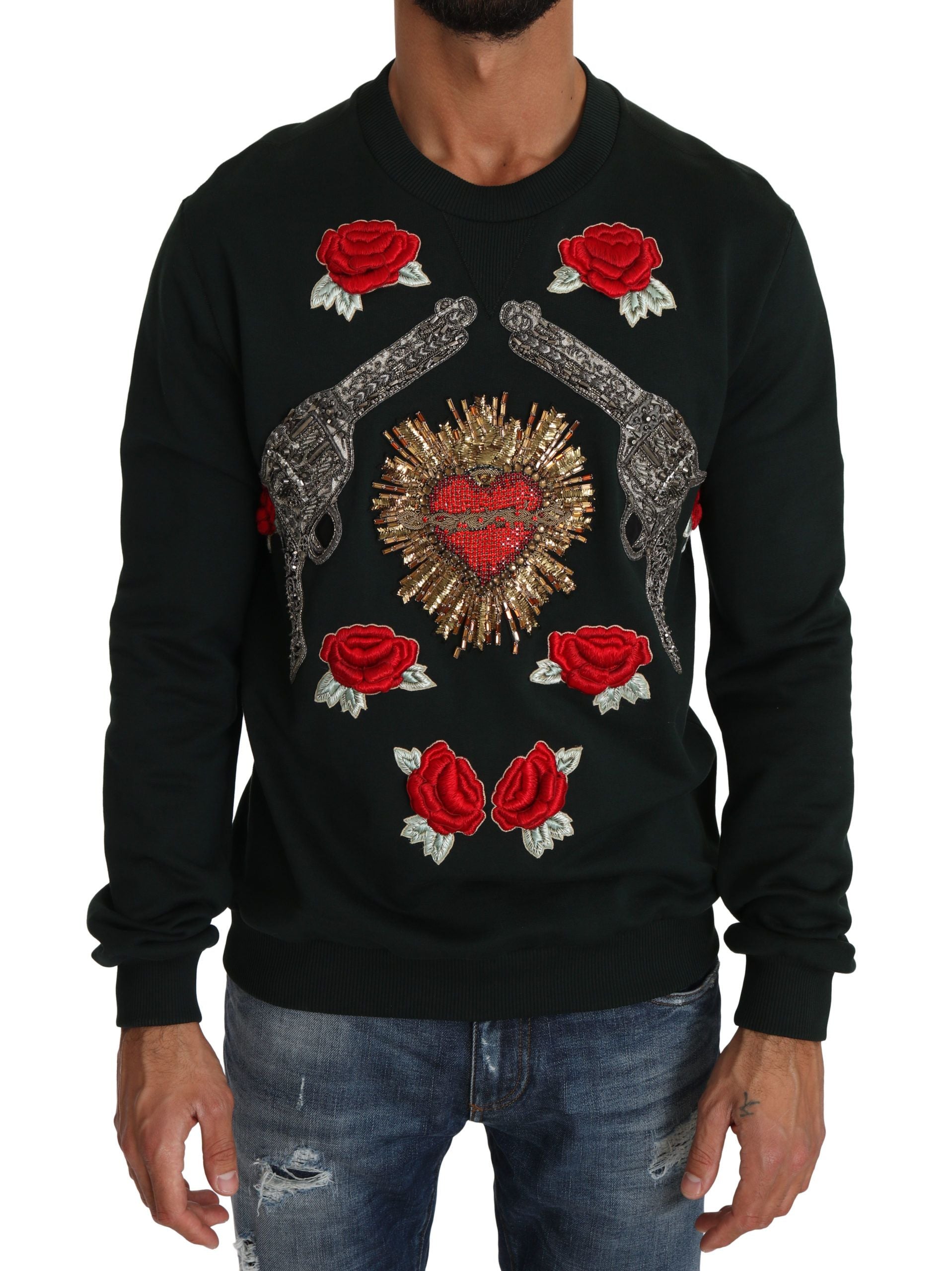 Grüner Kristall Herz Rosen Pistole Pullover