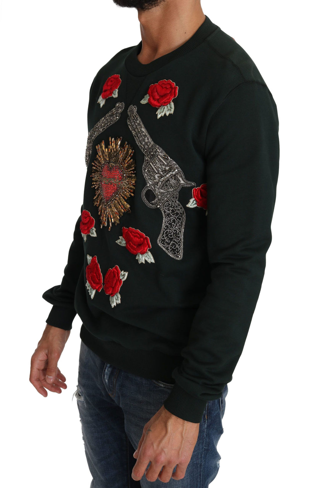 Grüner Kristall Herz Rosen Pistole Pullover