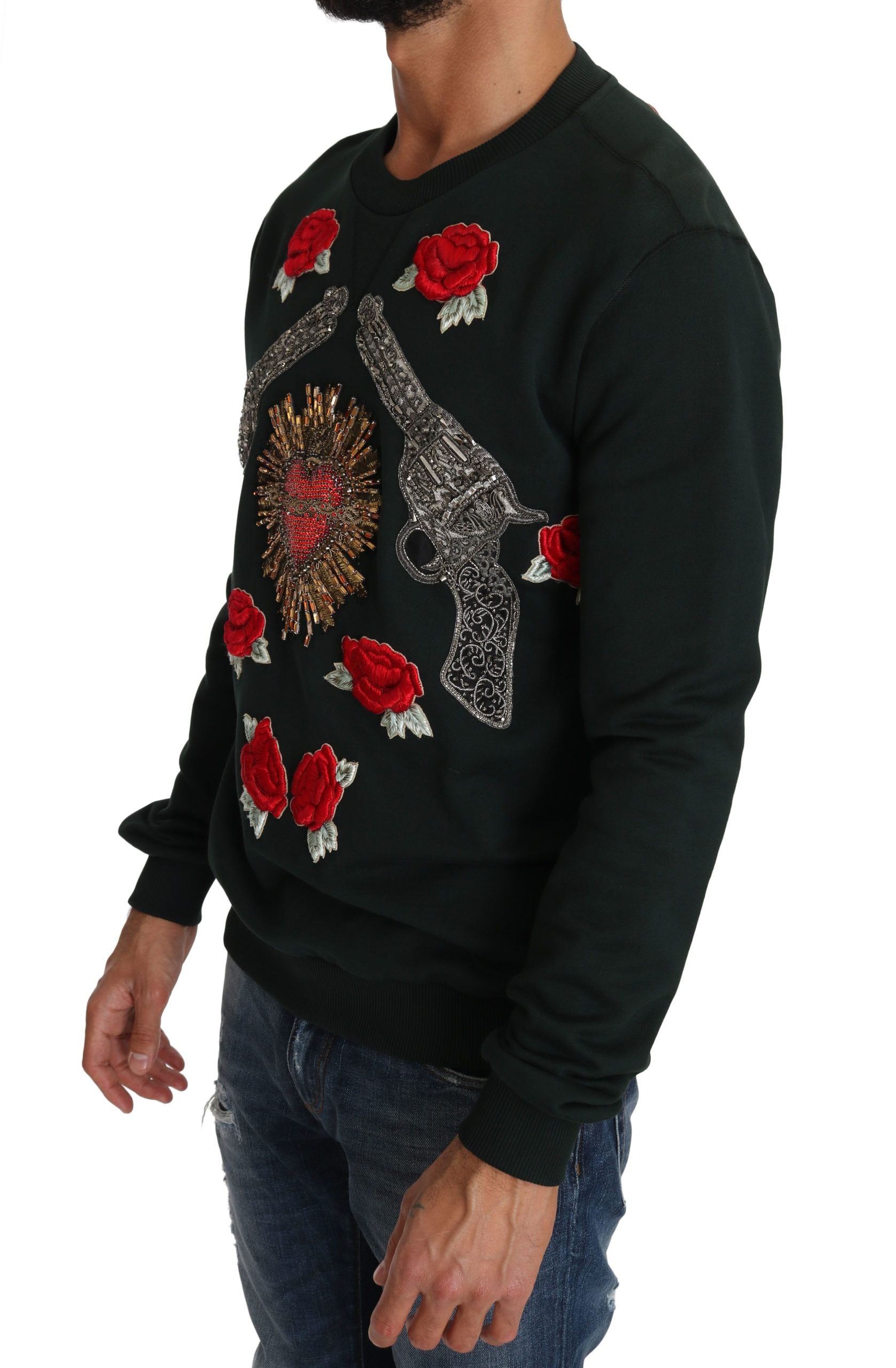 Grüner Kristall Herz Rosen Pistole Pullover