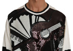 White Jazz Sequined Guitar Pullover Top Sweater