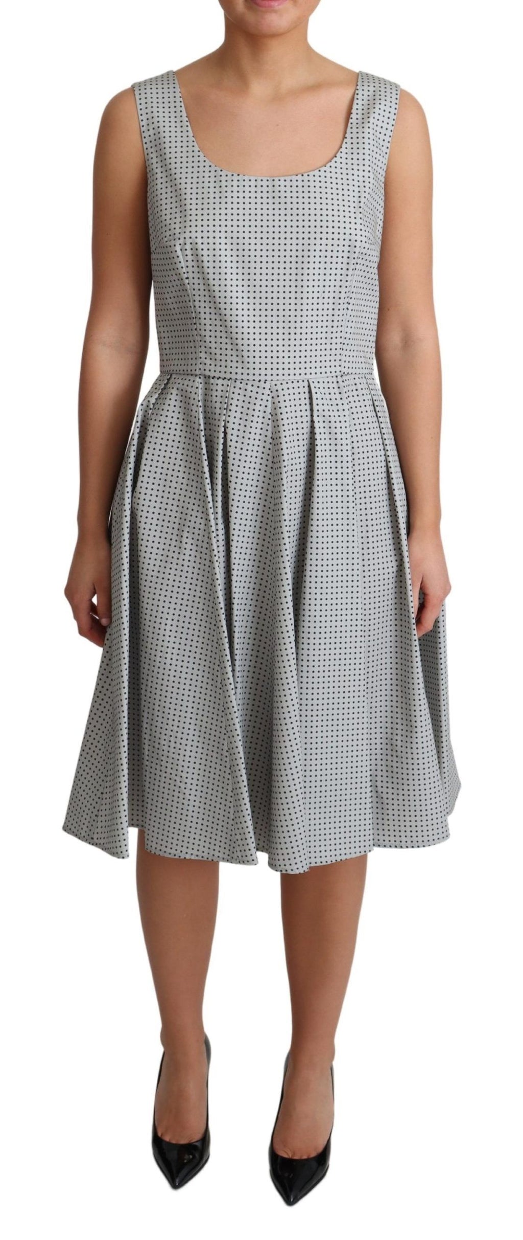 Graues gepunktetes A-Linien-Baumwollkleid