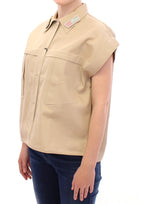 Beige ärmellose Bluse
