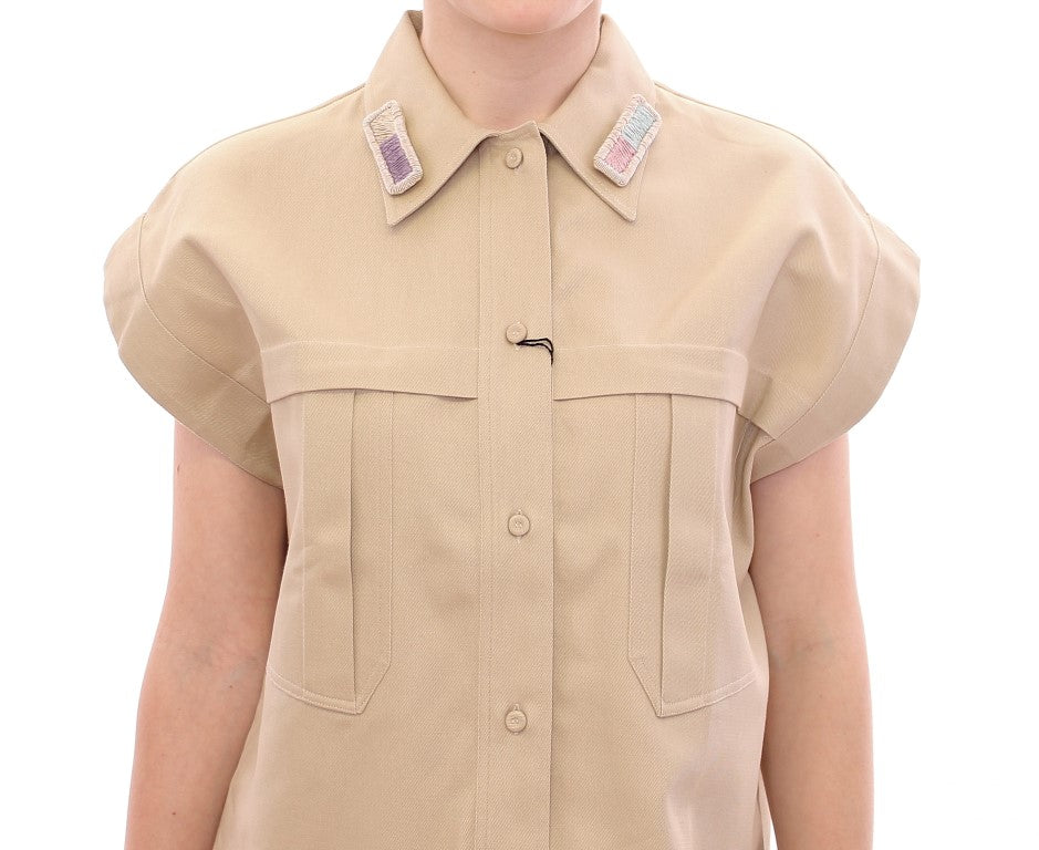 Beige ärmellose Bluse