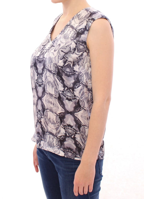 Graublaue ärmellose Bluse aus Seide