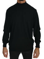 Maglione pullover nero a collo alto in pura lana