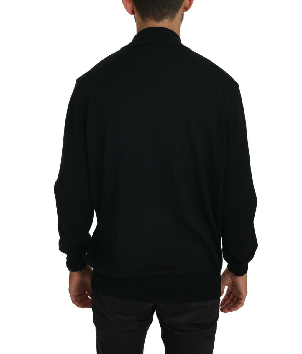 Maglione pullover nero a collo alto in pura lana