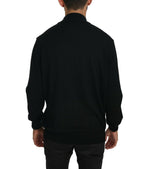 Maglione pullover nero a collo alto in pura lana