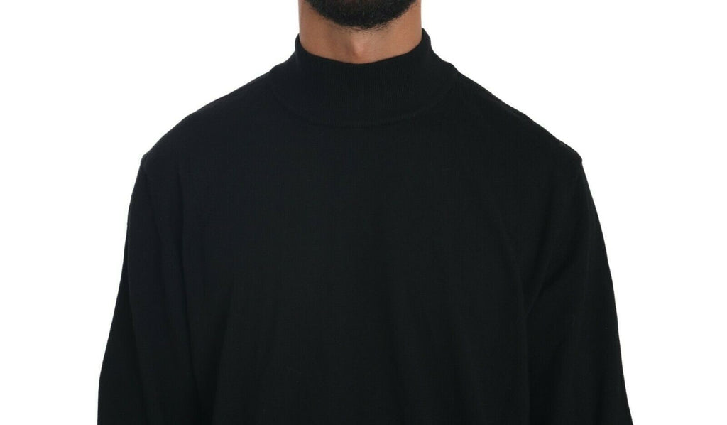 Maglione pullover nero a collo alto in pura lana