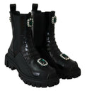 Schwarze Combat Boots aus Leder mit Kristallen