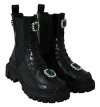 Schwarze Combat Boots aus Leder mit Kristallen