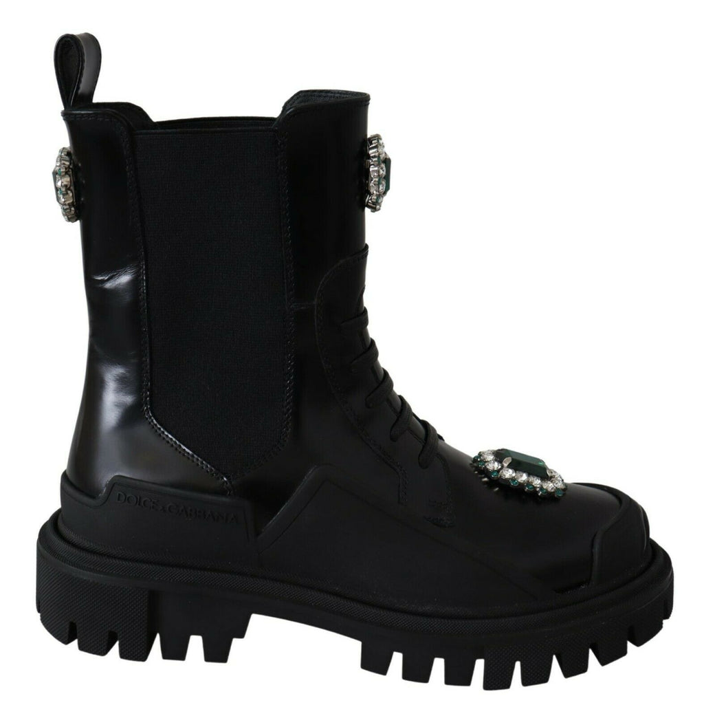 Schwarze Combat Boots aus Leder mit Kristallen